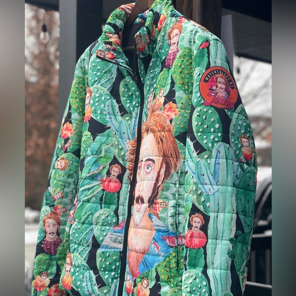 Nicolas Cage Raising Arizona Trippy Cactus Puffer - 80s Coen Bros Pop Art Jacket - Picture 9 of 17